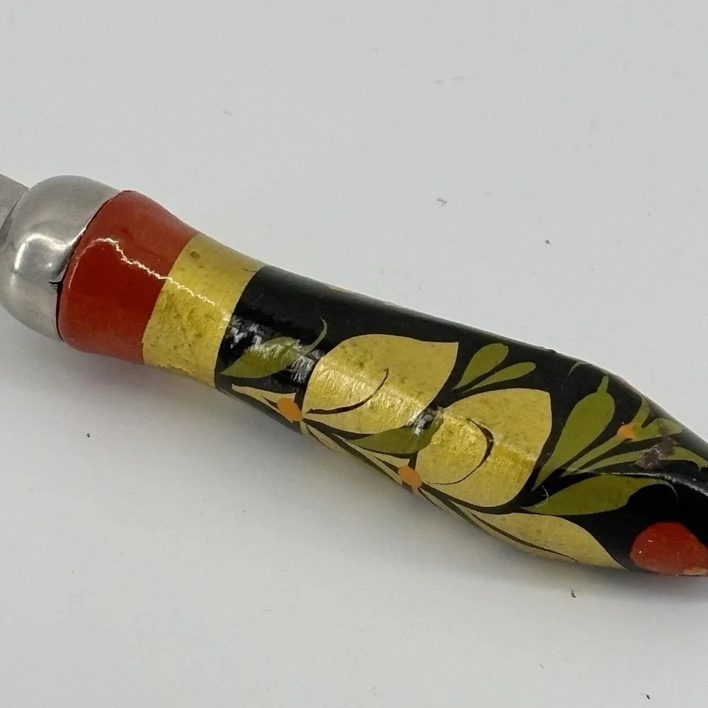 Vintage Russian Flatware: Hand Painted Wood Stainless Spoon‎ Khokhloma
